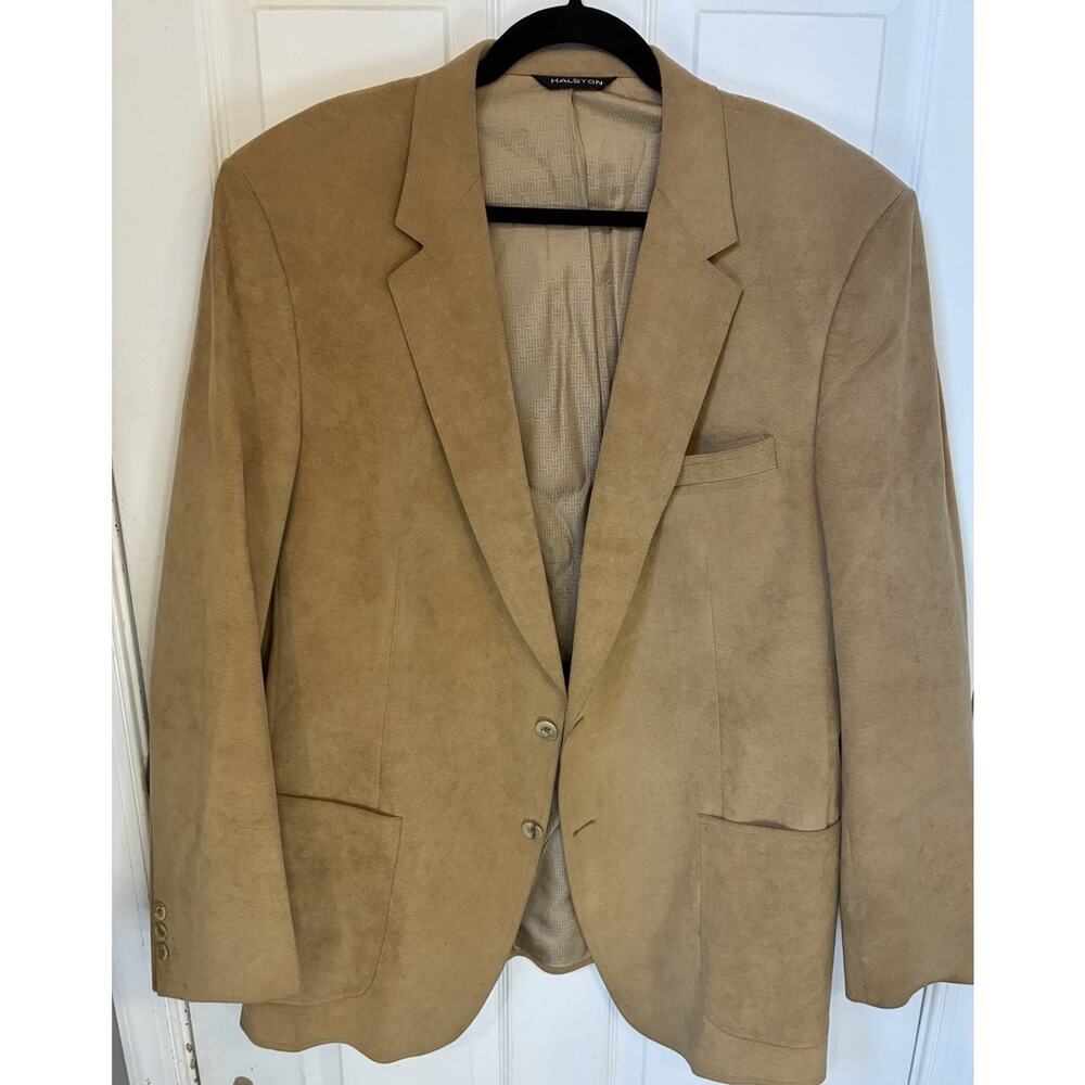 Vintage Halston Ultrasuede "Halsuede" Blazer Camel Tan Mens XL (Size 44/46) - Picture 2 of 11